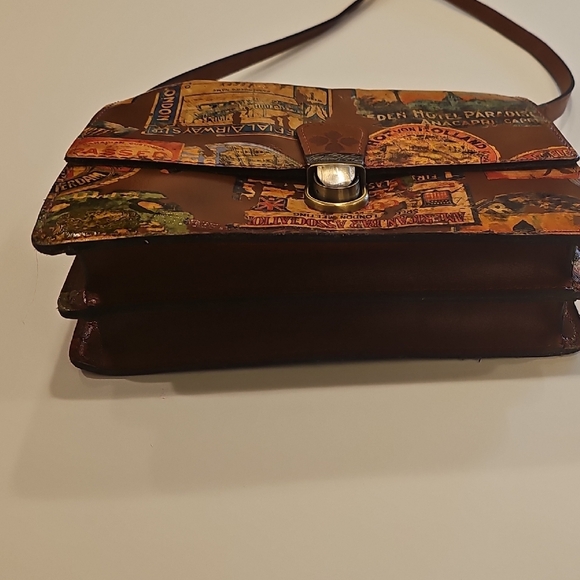 Patricia Nash Brown Multi-Color Travel Stamp Shoulder Bag 9"x7" - Picture 12 of 12